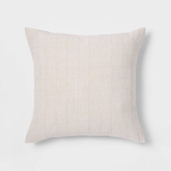 Open Box - Threshold - Oversize Woven Washed Windowpane Square Throw Pill Cream - Picture 1 of 4